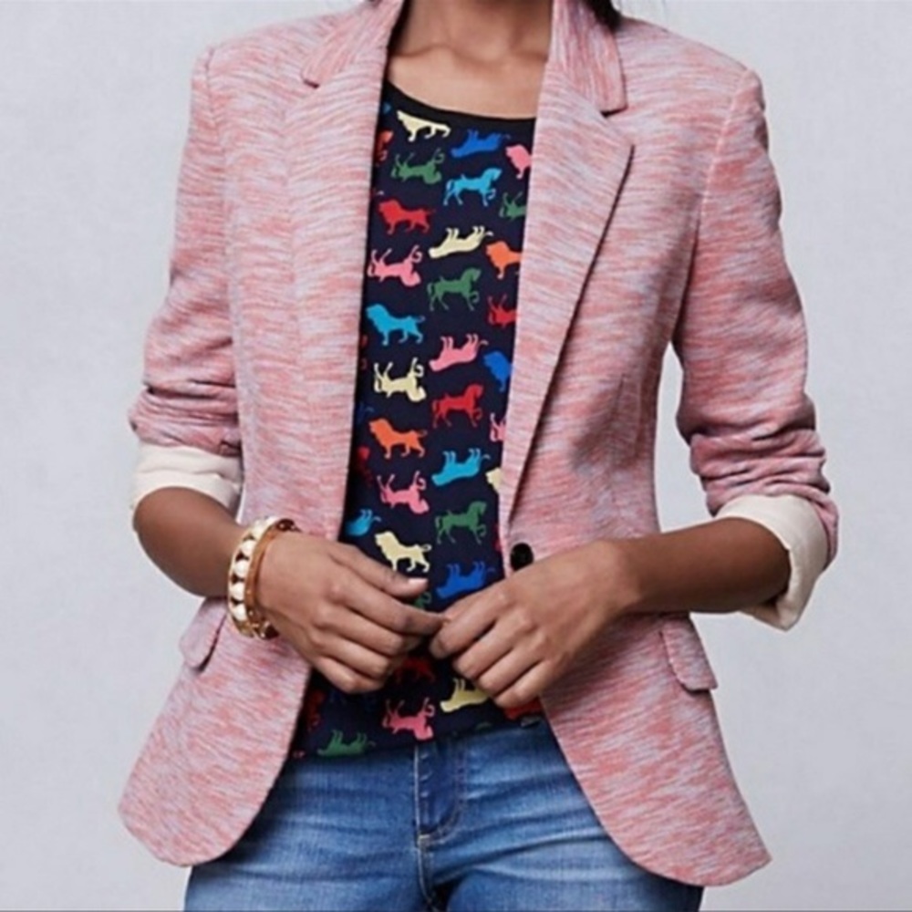 Anthropologie Cartonnier Knit Tailored Blazer Pink Rose Extra Small